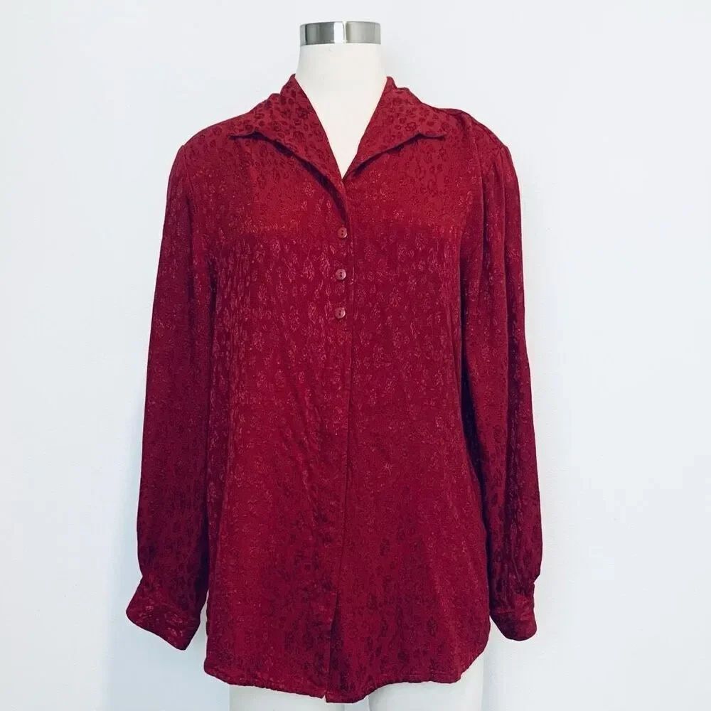 Vintage Barisal Red Paisley Floral Button Down Blouse M L 70s Western